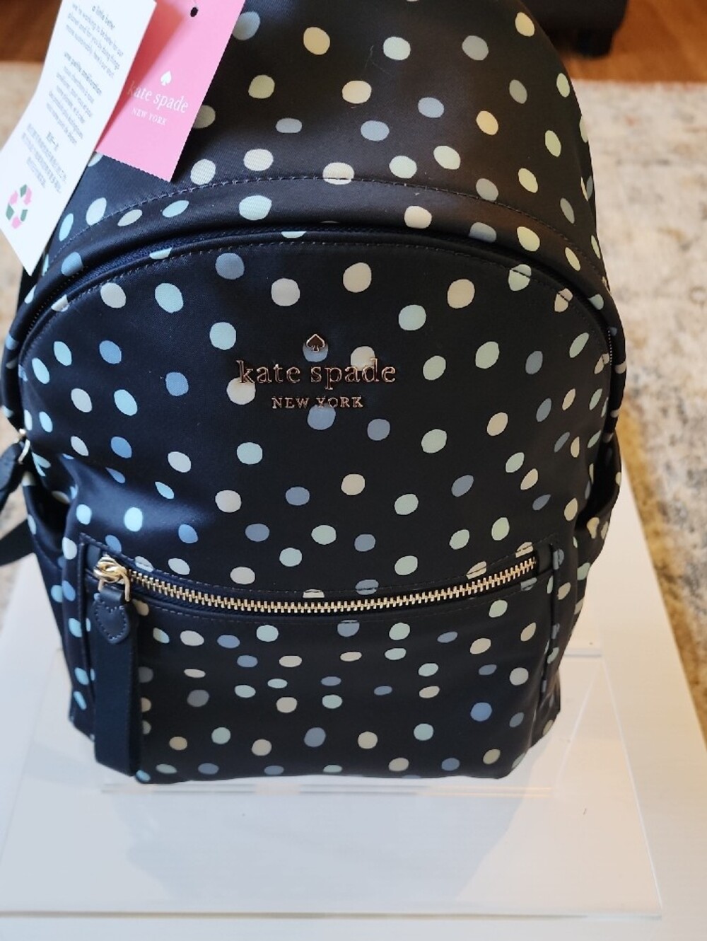Kate Spade New York Chelsea Black Polka Dot Backpack. - Picture 5 of 12